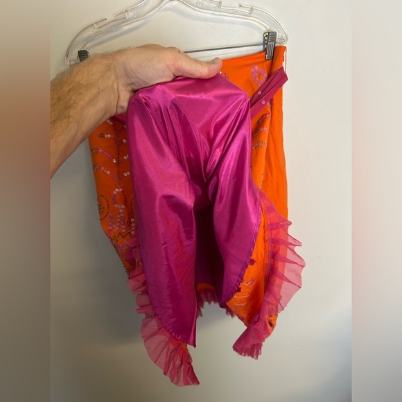 Cadi and Blue Vtg Midi Embroidered beaded Skirt Sz 10 Orange Sequins boho gitsy - Picture 4 of 13